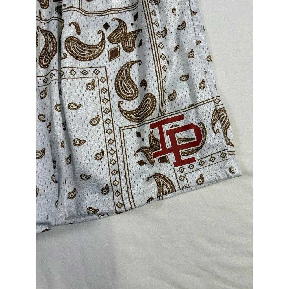 Inaka Power Mesh Shorts Mens XL White Brown Bandana Paisley Gym Workout